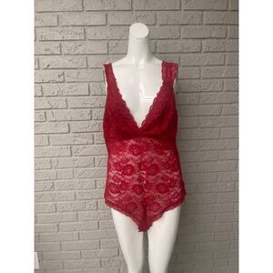 H&M Women Red Floral Lace Bodysuit Teddy Size XL